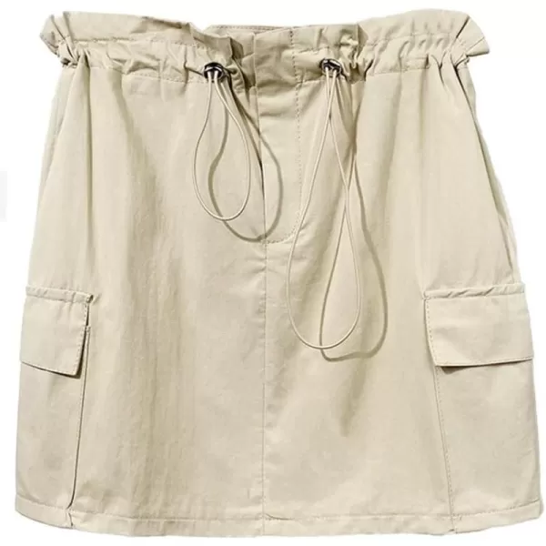 IDEALSANXUN Cargo Mini Skirt for Women High Waisted Drawstring Y2k Bodycon Fall Skirt with PocketKhaki