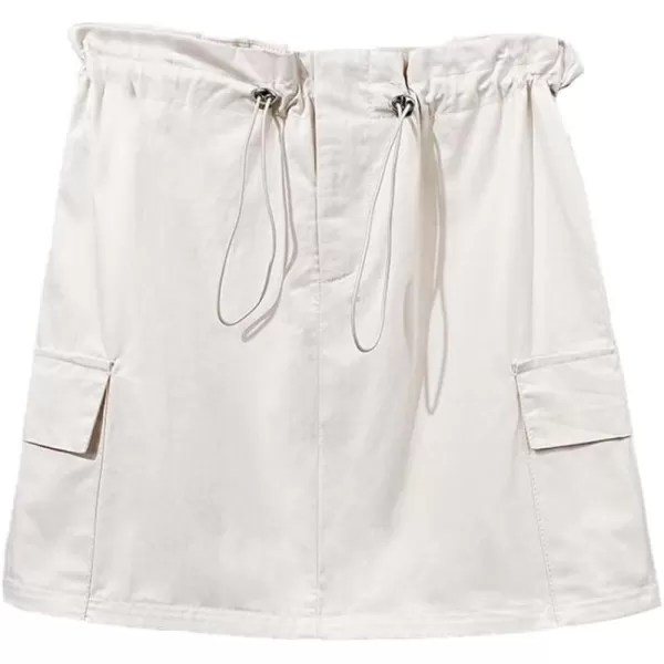 IDEALSANXUN Cargo Mini Skirt for Women High Waisted Drawstring Y2k Bodycon Fall Skirt with PocketWhite