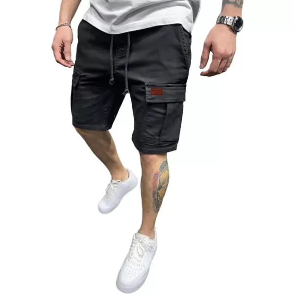 IDEALSANXUN Cargo Shorts for Men Casual Drawstring Cotton Summer ShortsBlack