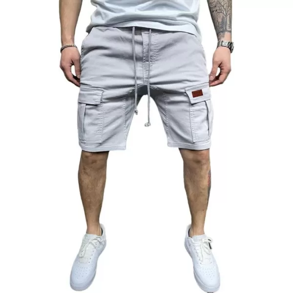 IDEALSANXUN Cargo Shorts for Men Casual Drawstring Cotton Summer ShortsLight Grey