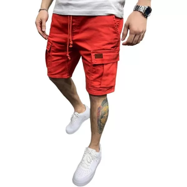 IDEALSANXUN Cargo Shorts for Men Casual Drawstring Cotton Summer ShortsRed