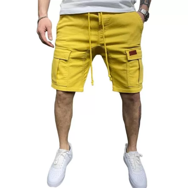 IDEALSANXUN Cargo Shorts for Men Casual Drawstring Cotton Summer ShortsYellow