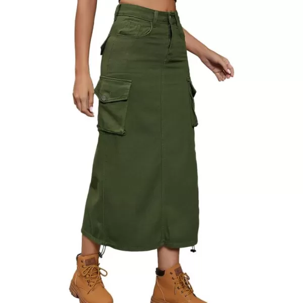 IDEALSANXUN Cargo Skirts for Women Midi Long Denim Jean SkirtArmy