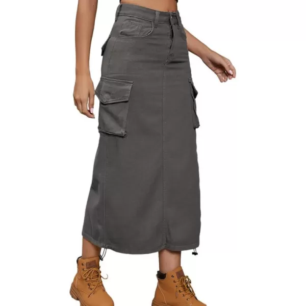 IDEALSANXUN Cargo Skirts for Women Midi Long Denim Jean SkirtDark Grey