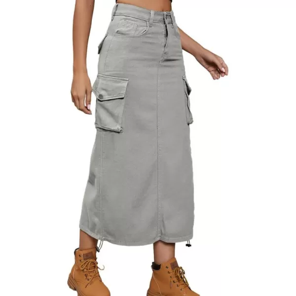 IDEALSANXUN Cargo Skirts for Women Midi Long Denim Jean SkirtLight Grey