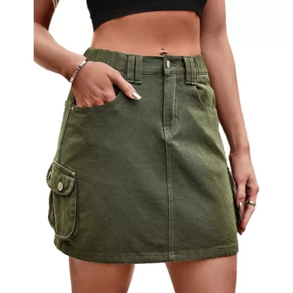 IDEALSANXUN Cargo Skirts for Women Summer High Waisted Y2K Bodycon Short Denim Jean Pencil Mini SkirtArmy