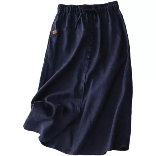 IDEALSANXUN Cotton Linen Skirt for Women High Waisted Spring Summer Flowy A Line Long Midi SkirtNavy