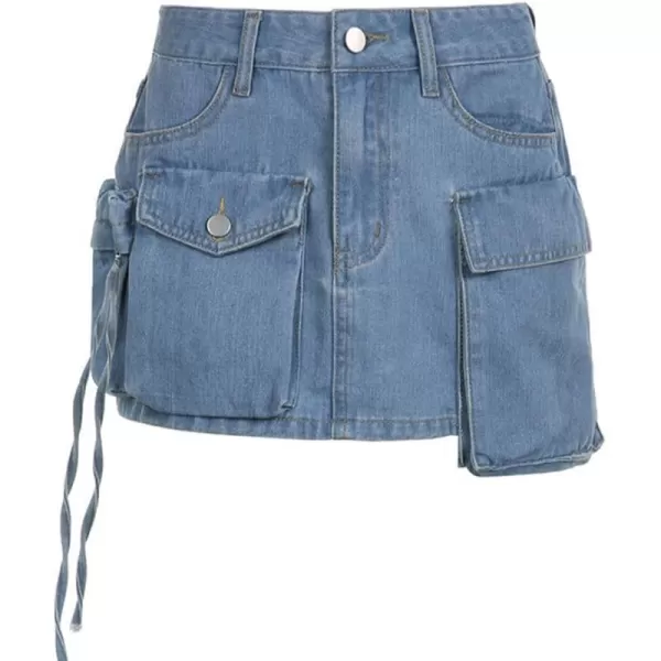 IDEALSANXUN Denim Cargo Skirt for Women Y2k High Waisted Asymmetrical Bodycon Fall 2023 Jean Mini SkirtBlue