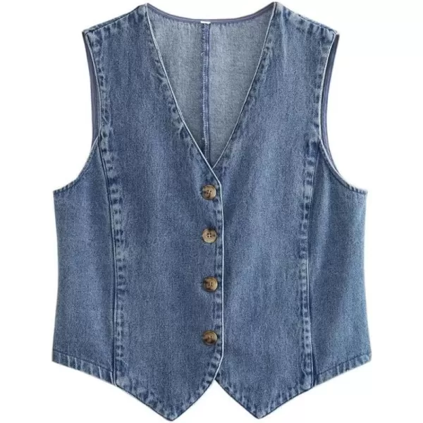 IDEALSANXUN Denim Vest for Women Y2k Cropped Sleeveless Button Up Spring Summer Jean Vest Jacket TopBlue