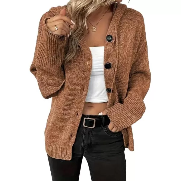 IDEALSANXUN Knit Sweater Cardigan for Women Button Up Long Sleeve Ribbed Bodysuit Hoodies Jacket CoatBrown
