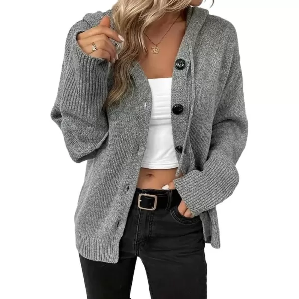 IDEALSANXUN Knit Sweater Cardigan for Women Button Up Long Sleeve Ribbed Bodysuit Hoodies Jacket CoatGrey