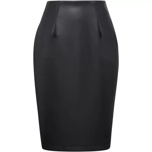 IDEALSANXUN Leather Skirts for Women Midi Length High Waisted Pencil Skirt with SlitBlack