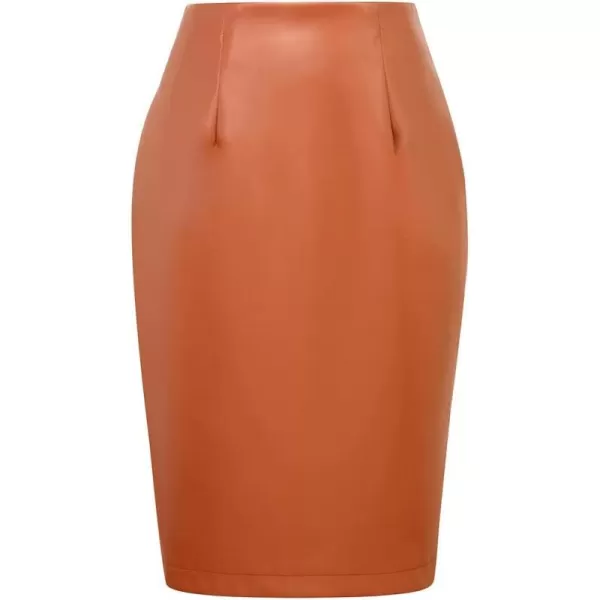 IDEALSANXUN Leather Skirts for Women Midi Length High Waisted Pencil Skirt with SlitBrown