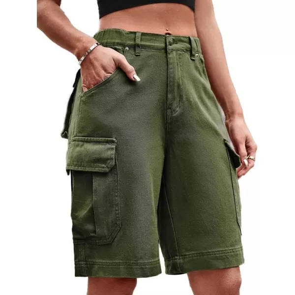 IDEALSANXUN Long Cargo Shorts for Women Summer Jean Shorts High Waisted Y2K Cool Denim ShortArmy