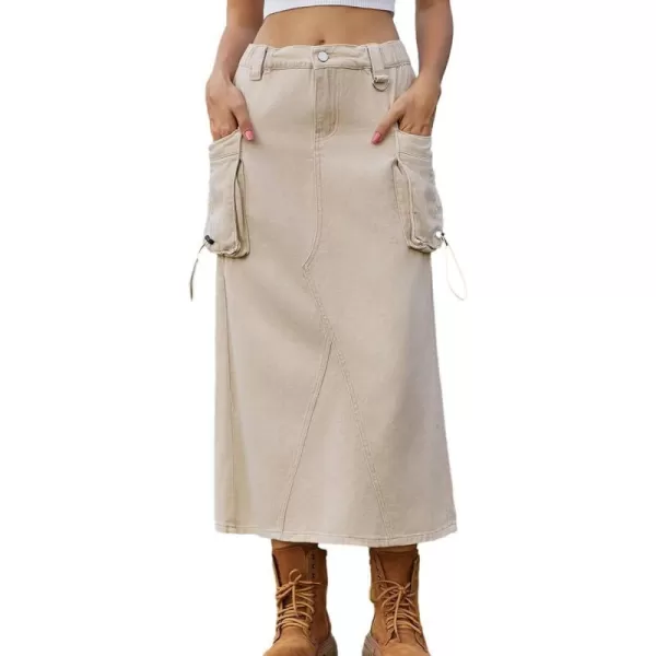 IDEALSANXUN Long Cargo Skirts for Women Trendy 2023 Parachute Slit Maxi Denim Jean Skirt Y2kKhaki