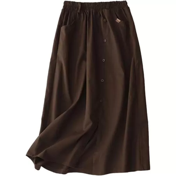 IDEALSANXUN Long Midi Skirt for Women Spring Summer 2024 High Waisted A Line Flowy Casual Slit Skirt with PocketsCoffee
