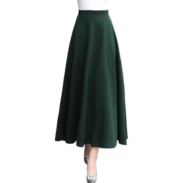 IDEALSANXUN Long Wool Skirts for Women 2023 Fall Winter Warm Elastic High Waisted Flared Pleated Maxi SkirtGreen