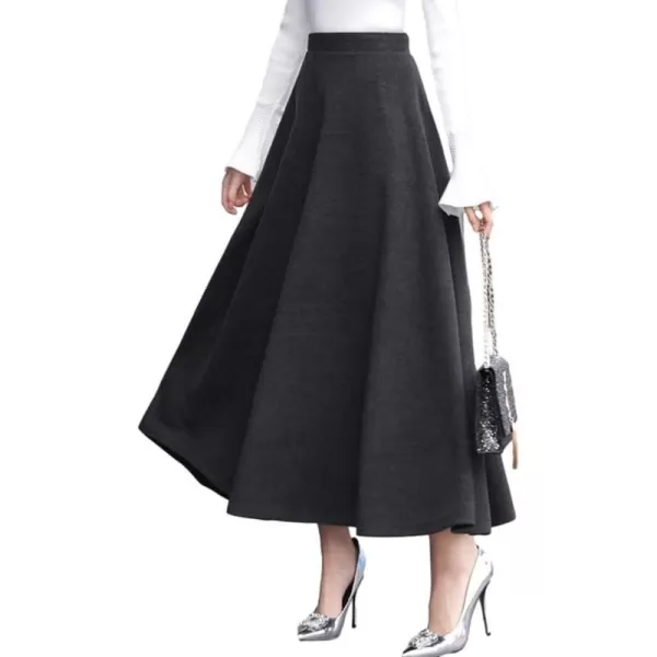 IDEALSANXUN Long Wool Skirts for Women 2023 Fall Winter Warm Elastic High Waisted Flared Pleated Maxi SkirtGrey