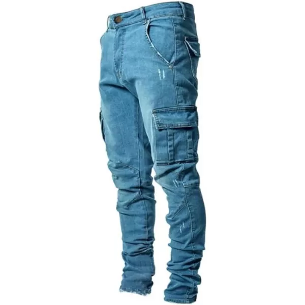 IDEALSANXUN Mens Cargo Jeans Slim Fit Skinny Ripped Jeans Denim PantsDark Blue