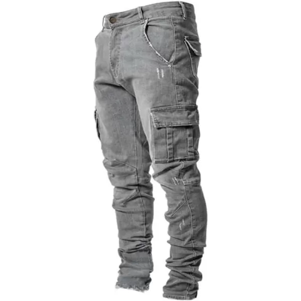 IDEALSANXUN Mens Cargo Jeans Slim Fit Skinny Ripped Jeans Denim PantsGrey