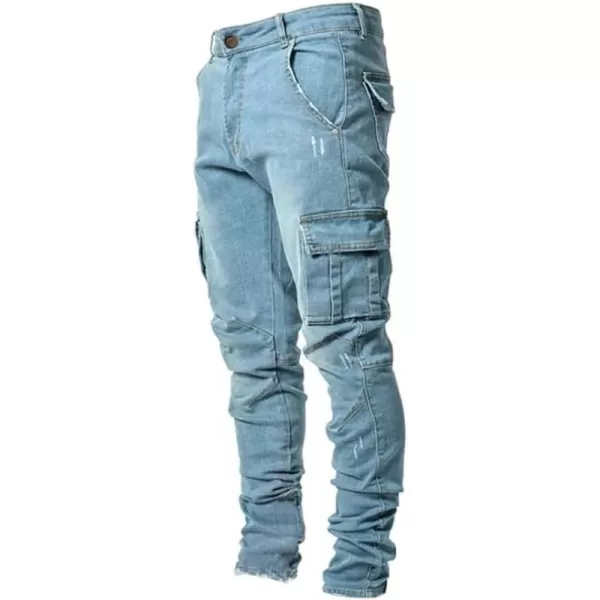 IDEALSANXUN Mens Cargo Jeans Slim Fit Skinny Ripped Jeans Denim PantsLight Blue