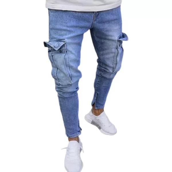 IDEALSANXUN Mens Cargo Ripped Skinny Fit Stretch Distressed Jeans Denim PantsLight Blue