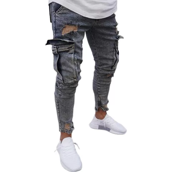 IDEALSANXUN Mens Cargo Ripped Skinny Fit Stretch Distressed Jeans Denim PantsRetro Blue