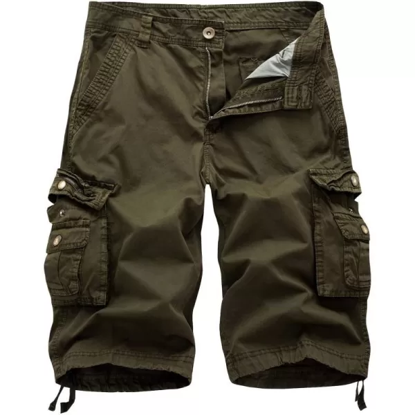 IDEALSANXUN Mens Casual Loose Fit MultiPockets Military Cargo ShortsArmy