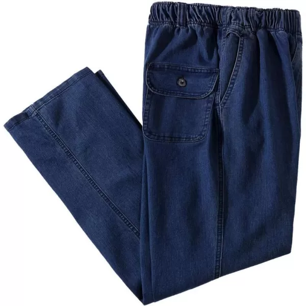 IDEALSANXUN Mens Elastic Waist Loose Fit Denim Pants Casual Solid Jeans TrouserDark BlueDenim