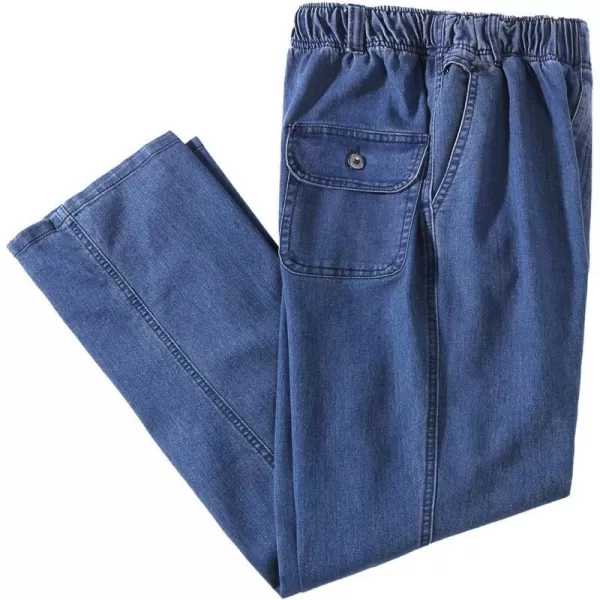 IDEALSANXUN Mens Elastic Waist Loose Fit Denim Pants Casual Solid Jeans TrouserLight BlueDenim