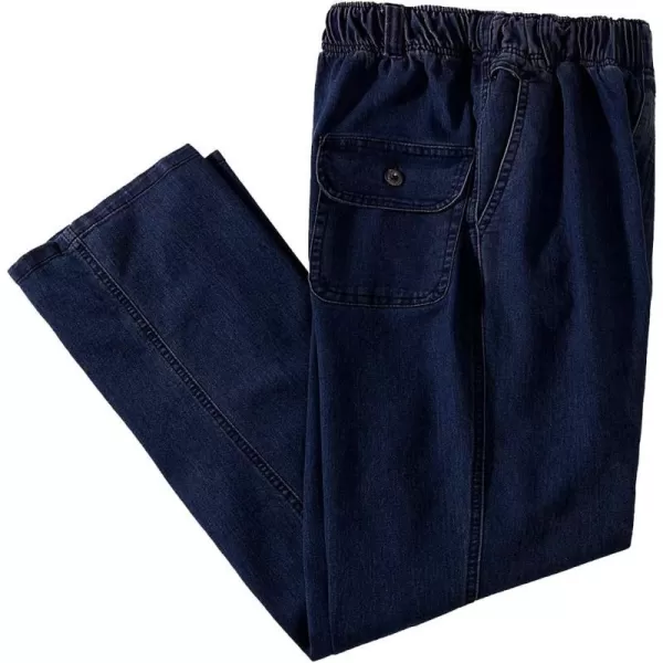 IDEALSANXUN Mens Elastic Waist Loose Fit Denim Pants Casual Solid Jeans TrouserRetro BlueDenim