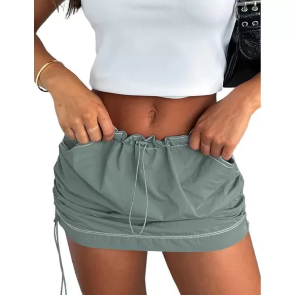 IDEALSANXUN Mini Cargo Skirts for Women Trendy Summer Casual Drawstring Bodycon Y2K Short SkirtCyan Grey