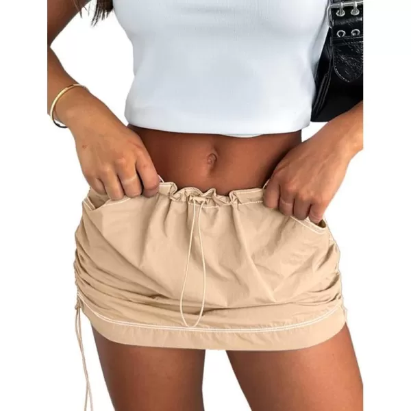 IDEALSANXUN Mini Cargo Skirts for Women Trendy Summer Casual Drawstring Bodycon Y2K Short SkirtKhaki