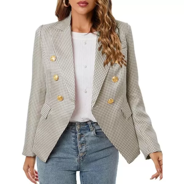IDEALSANXUN Plaid Blazer Jacket for Women 2023 Notch Lapel Long Sleeve Slim Fit Fomal Suit Blazers JacketsBeige