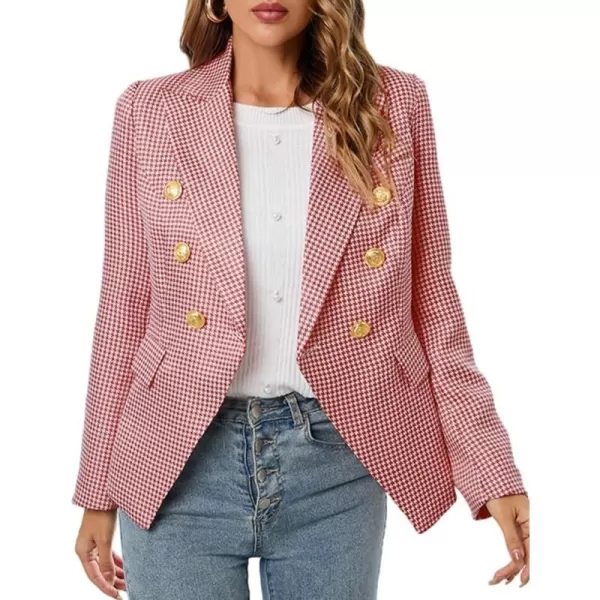 IDEALSANXUN Plaid Blazer Jacket for Women 2023 Notch Lapel Long Sleeve Slim Fit Fomal Suit Blazers JacketsRed