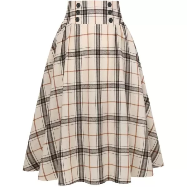 IDEALSANXUN Plaid Skirt for Womens High Waist Aline Pleated Midi SkirtsBeige