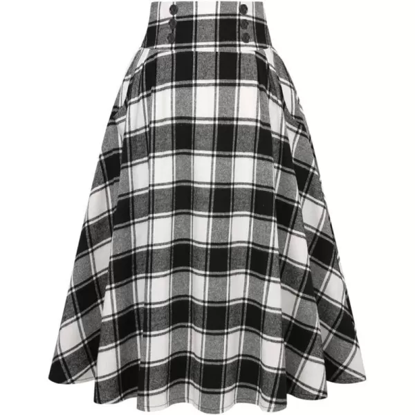 IDEALSANXUN Plaid Skirt for Womens High Waist Aline Pleated Midi SkirtsBlackampwhite