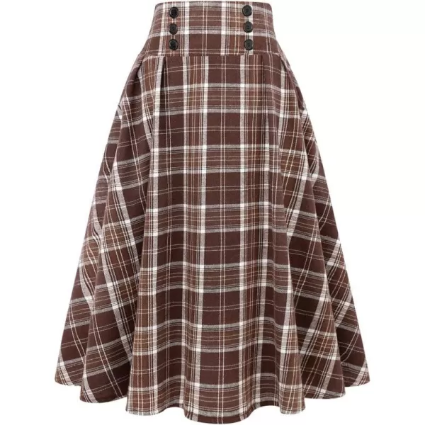 IDEALSANXUN Plaid Skirt for Womens High Waist Aline Pleated Midi SkirtsBrown