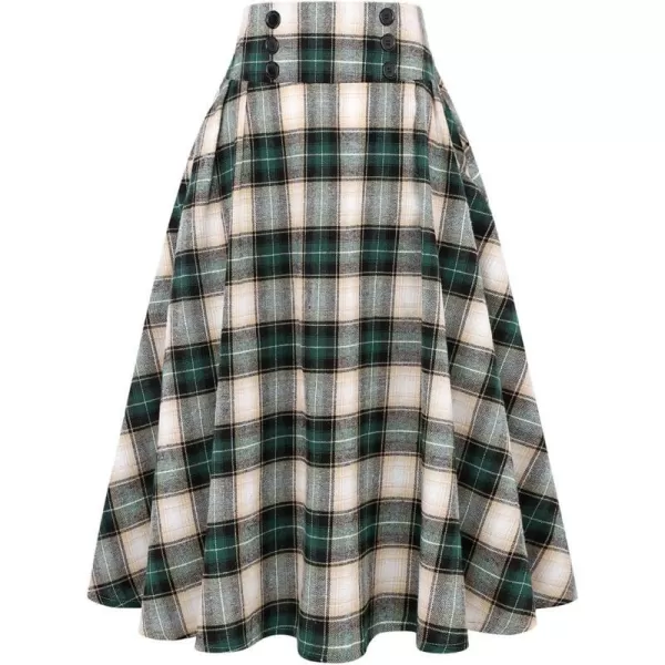 IDEALSANXUN Plaid Skirt for Womens High Waist Aline Pleated Midi SkirtsGreen 01