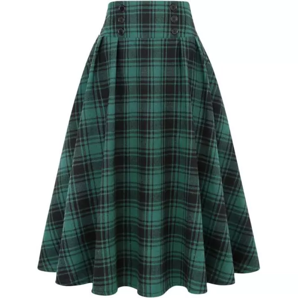 IDEALSANXUN Plaid Skirt for Womens High Waist Aline Pleated Midi SkirtsGreen 02