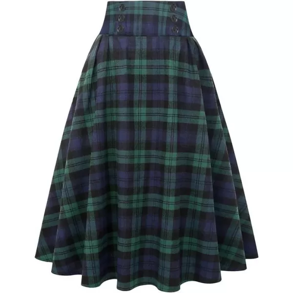 IDEALSANXUN Plaid Skirt for Womens High Waist Aline Pleated Midi SkirtsGreen