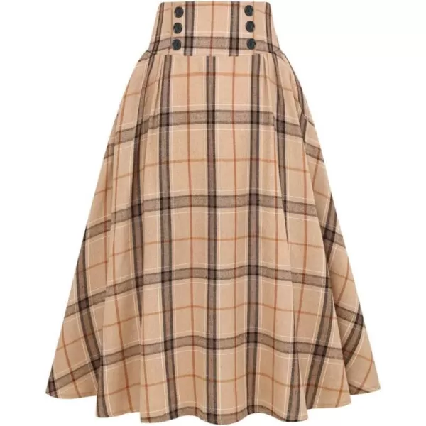 IDEALSANXUN Plaid Skirt for Womens High Waist Aline Pleated Midi SkirtsKhaki 01