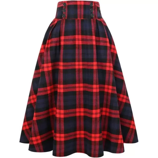 IDEALSANXUN Plaid Skirt for Womens High Waist Aline Pleated Midi SkirtsRed