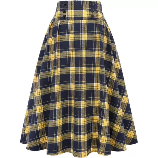 IDEALSANXUN Plaid Skirt for Womens High Waist Aline Pleated Midi SkirtsYellow