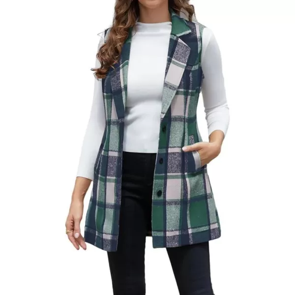 IDEALSANXUN Plaid Vest for Women Fall Winter Sleeveless Blazer JacketsGreen