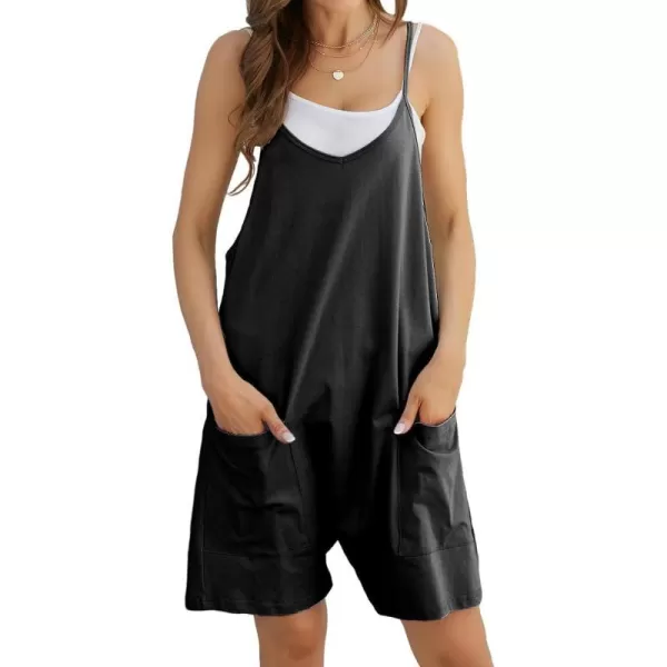 IDEALSANXUN Short Jumpsuits for Women Casual Spaghetti Strap Sleeveless Loose Fit Wide Leg Summer Shorts RomperBlack