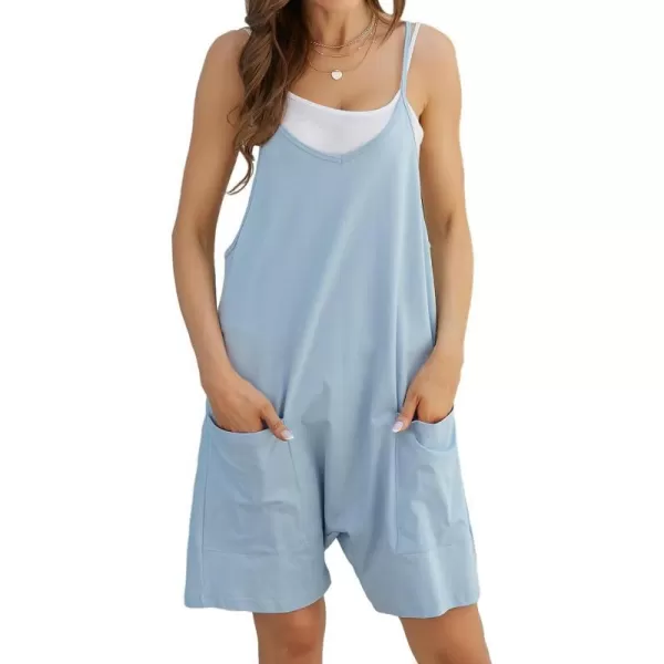 IDEALSANXUN Short Jumpsuits for Women Casual Spaghetti Strap Sleeveless Loose Fit Wide Leg Summer Shorts RomperBlue