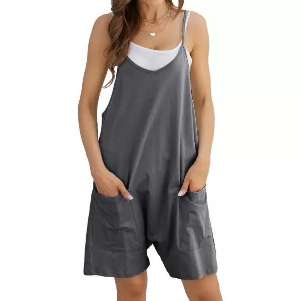 IDEALSANXUN Short Jumpsuits for Women Casual Spaghetti Strap Sleeveless Loose Fit Wide Leg Summer Shorts RomperDark Grey