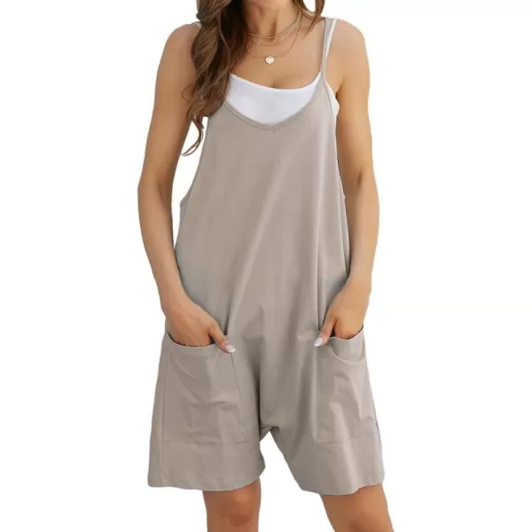 IDEALSANXUN Short Jumpsuits for Women Casual Spaghetti Strap Sleeveless Loose Fit Wide Leg Summer Shorts RomperGrey