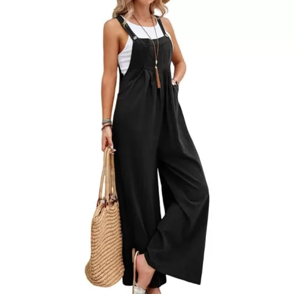 IDEALSANXUN Wide Leg Overalls for Womens Casual Cotton Linen Baggy Loose Maternity Summer Beach Jumpsuits RomperBlack